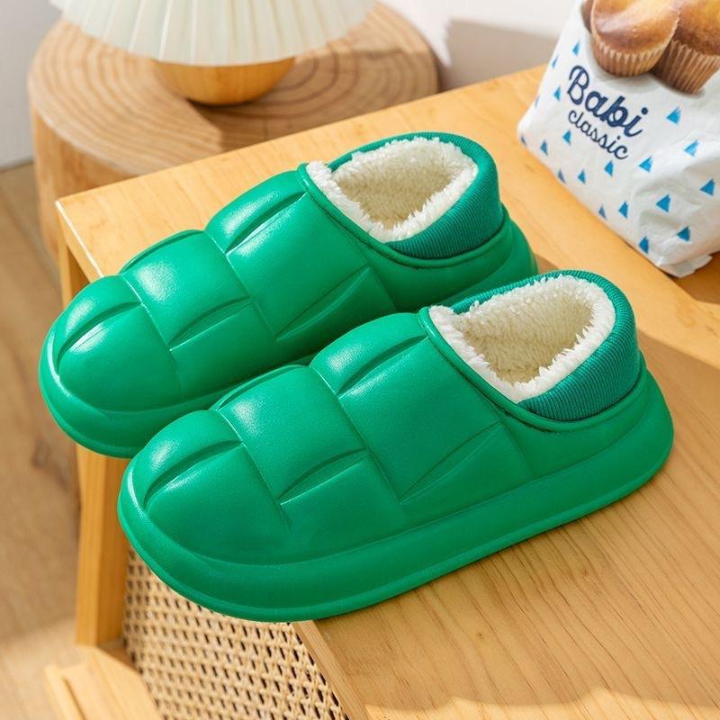 Bag heel cotton slippers women's home warm wool slippers waterproof cotton shoes couple fleece thickened EVA cotton cover shoes