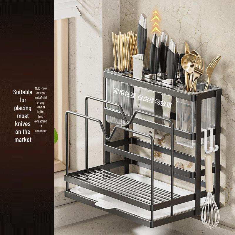 Wall-Mounted Kitchen Knife & Utensil Holder: Multifunctional Stainless Steel Rack for Pot Lids, Chopsticks, and Cutting Boards.