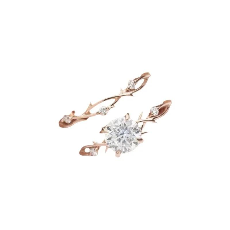 2024 New Niche Branched Zircon Ring Women's Rose Simulation Zircon Wedding Accessories