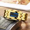 FANMIS Creative Binary Matrix Blue LED Digital Watch Fashion Classic Black Plated Waterproof LED Backlit Bracelet Men's Watch, Gold, Digital.