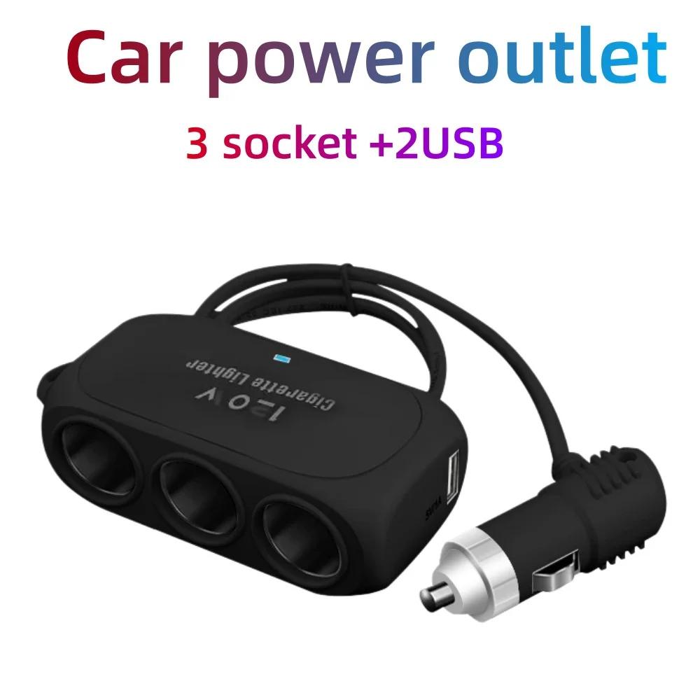 3 In 1 Dual USB Car Cigarette Lighter Splitter Fast Charging Car Phone Charger 12V 24V Auto Charger Adapter for Car DVR Dashcam