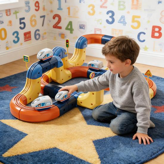 46/56/69 Adet/Set Çocuk Raylı Tren Oyuncakları Kendin Yap Yarış Arabası Küp Ray Yapım Kiti Küçük Çocuklar Erkek Kızlar Elektrikli Tren Ray Montaj Oyuncakları