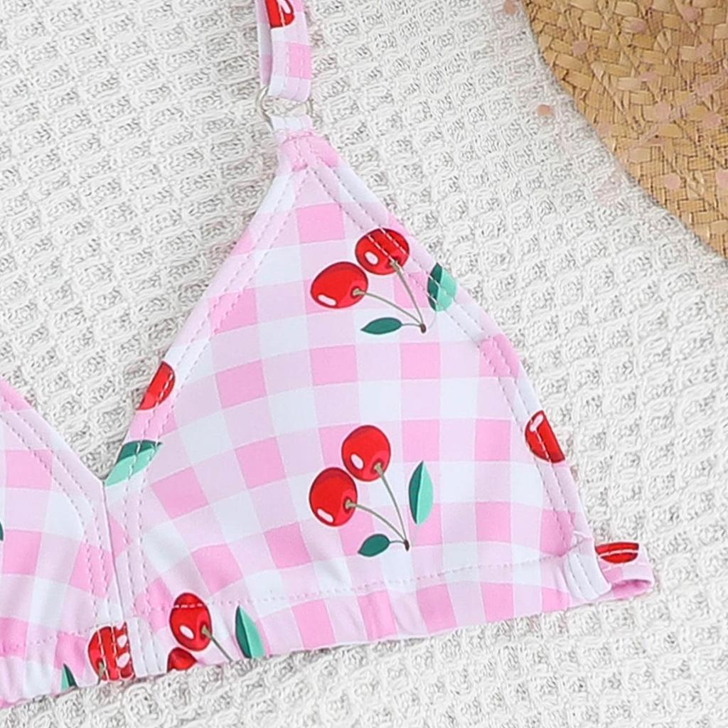 Girls Two Piece Swimsuit Set Adjustable Straps V Neck Bikini Top and Skirted Bottom Swimwear for Kids Summer Beach Pool