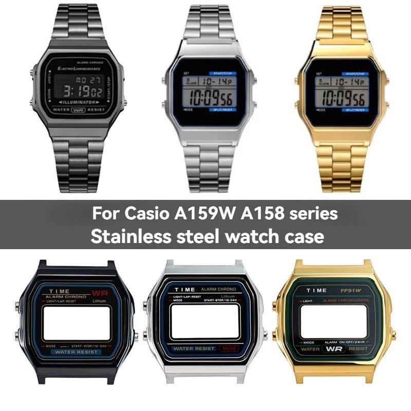 ONEMetal Modifikační sada pouzdra hodinek pro Casio A158 A159 A168 AW158 A158WA A159W-N1 Pouzdro a řemínek z nerezové oceli Kovový kryt hodinek RámečekMN