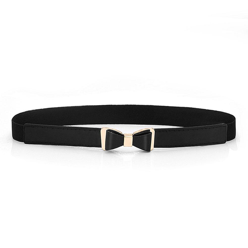 Lady Simple Elastic Thin Waistband Bowknot Interlock Buckle PU Leather Belt Cummerband