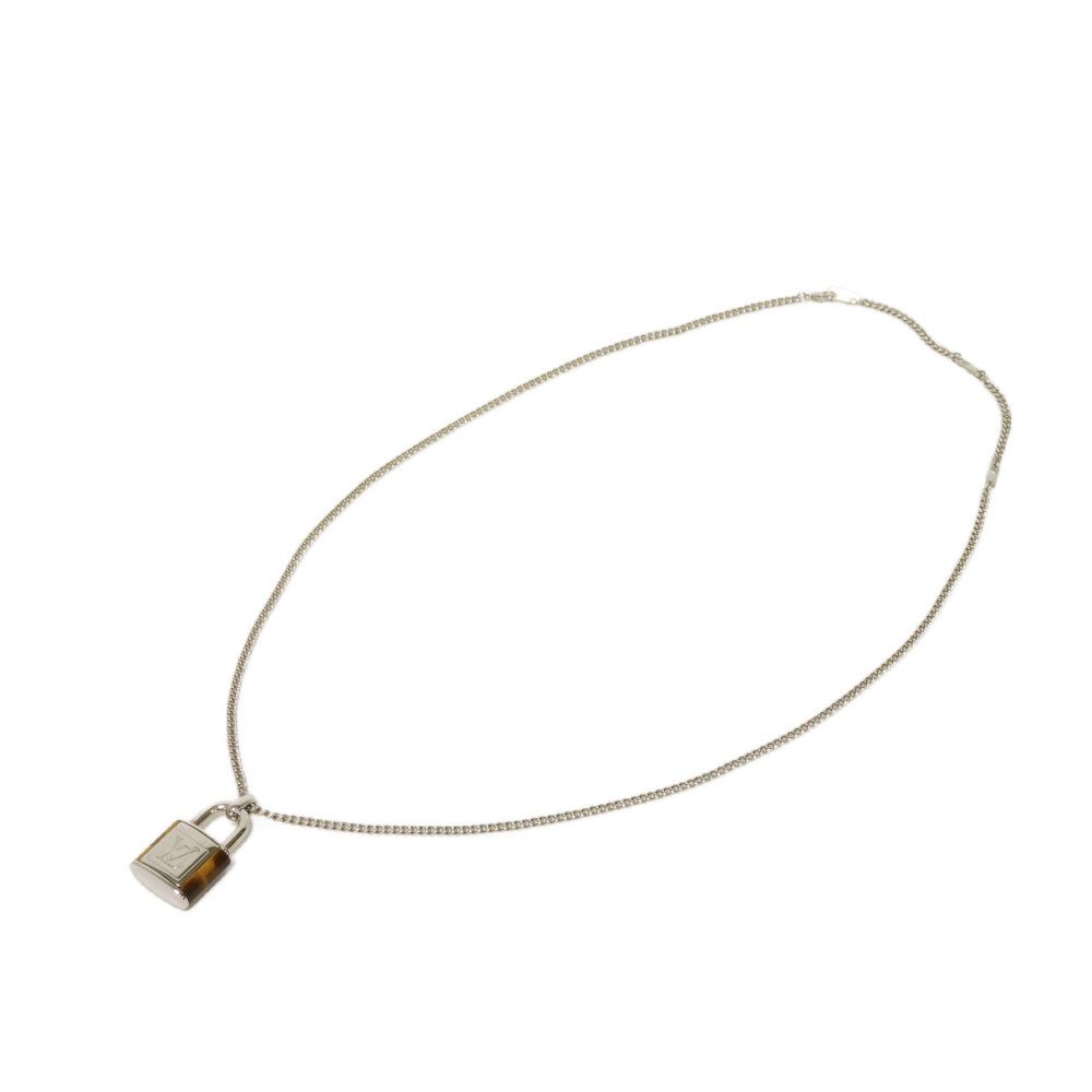 Used LV Stone Tiger Eye Pendant (M62668, 7984) with Collier LV Signature Logo Padlock. Stone Brown Men's from Japan