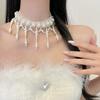 White Pearl Lace Choker Creative Mesh Neck Jewelry Adjustable Tassel Beads Necklace  Bride