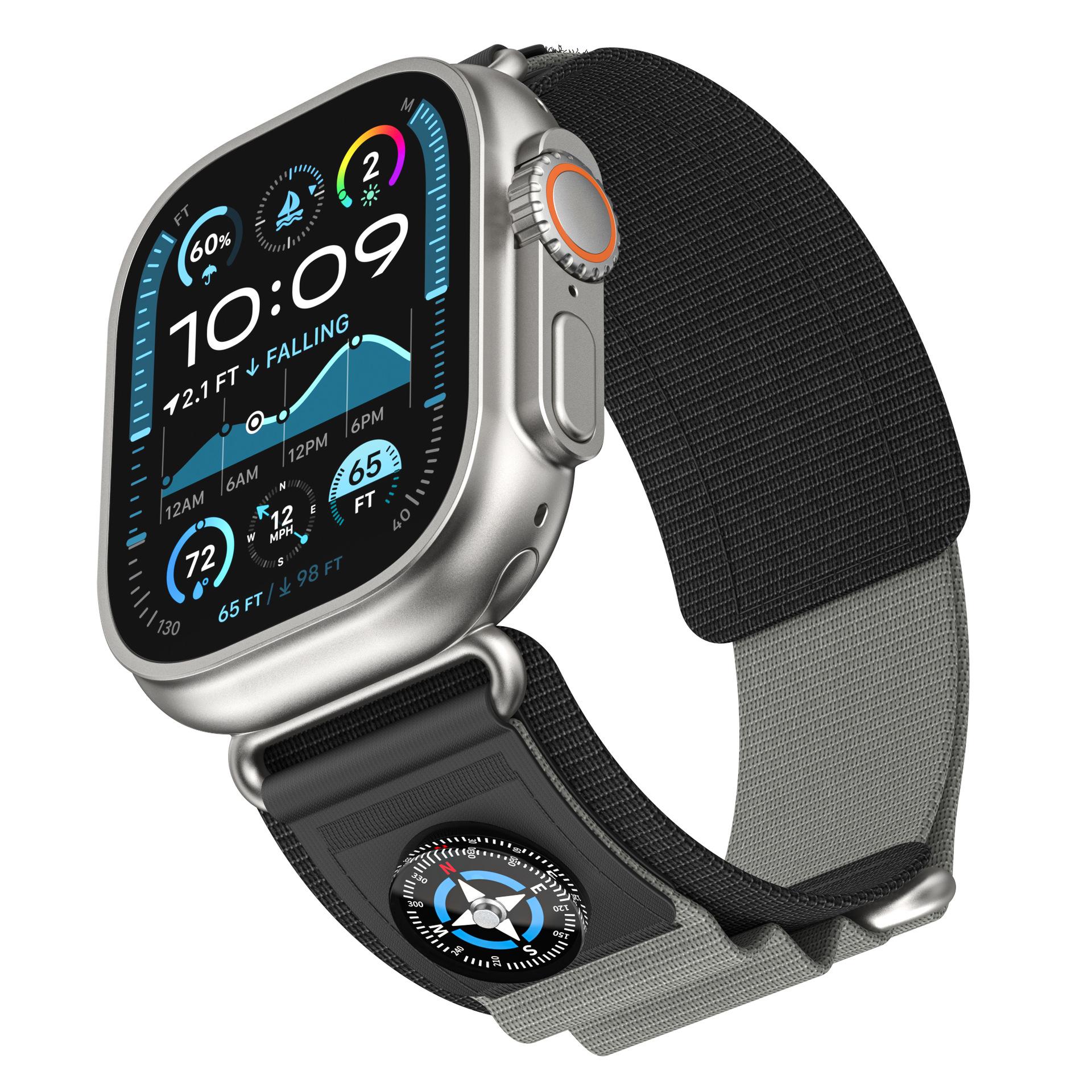 Нейлоновый ремешок Trail Loop для ремешка Apple Watch 45 мм 44 мм 49 мм 46 мм браслет Correa IWatch Series 10 9 Se 7 8 6 Ultra2 Band Compass 42/44/45/46/49MM чёрный/серый