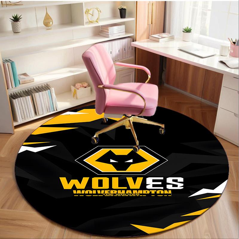 1PC round rug Wolves Football Club Emblem Printed Round Area Rug ,Rug For Home Office, Round Chair Rug, Decorative Carpet Fan gifts Christmas gift