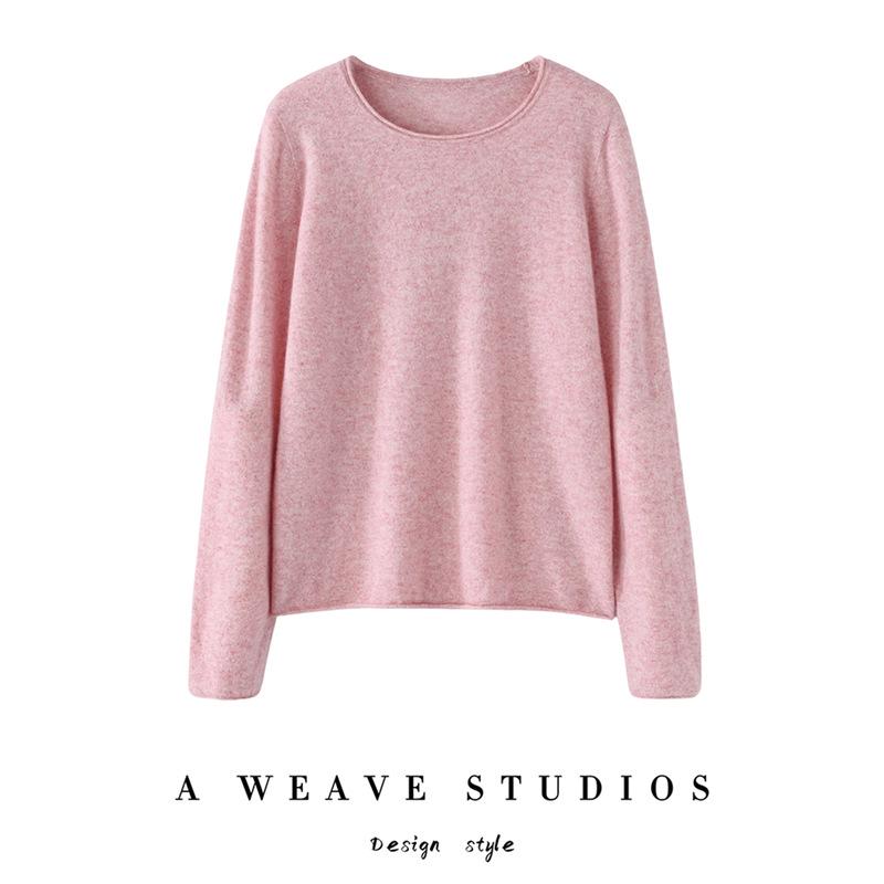 Pull en cachemire 100 % pur pour femme, coupe ample, ourlet roulé, col rond, manches longues, tricot pour l'automne et l'hiver