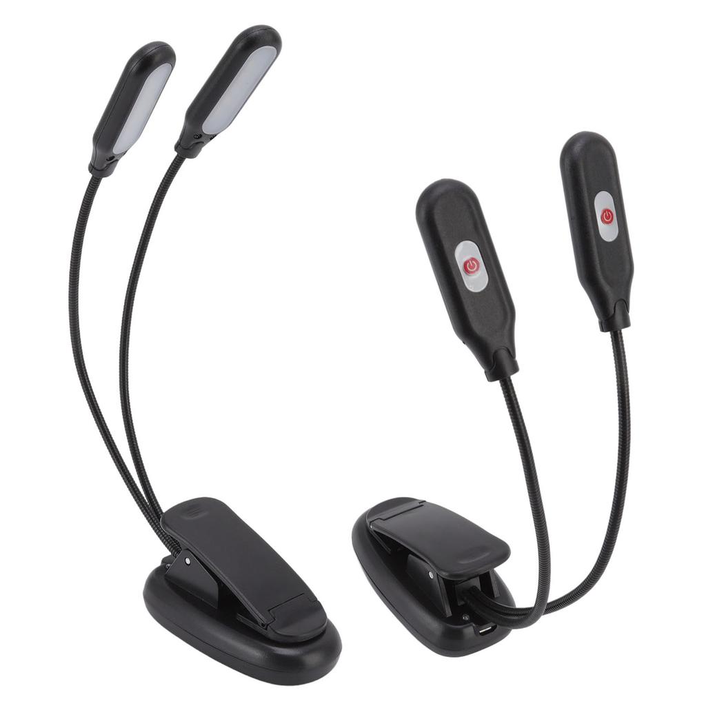 LED Desk Lamp Double Headed USB Rechargeable Clip Table Lamp for Dormitory Reading Piano Music Score Black