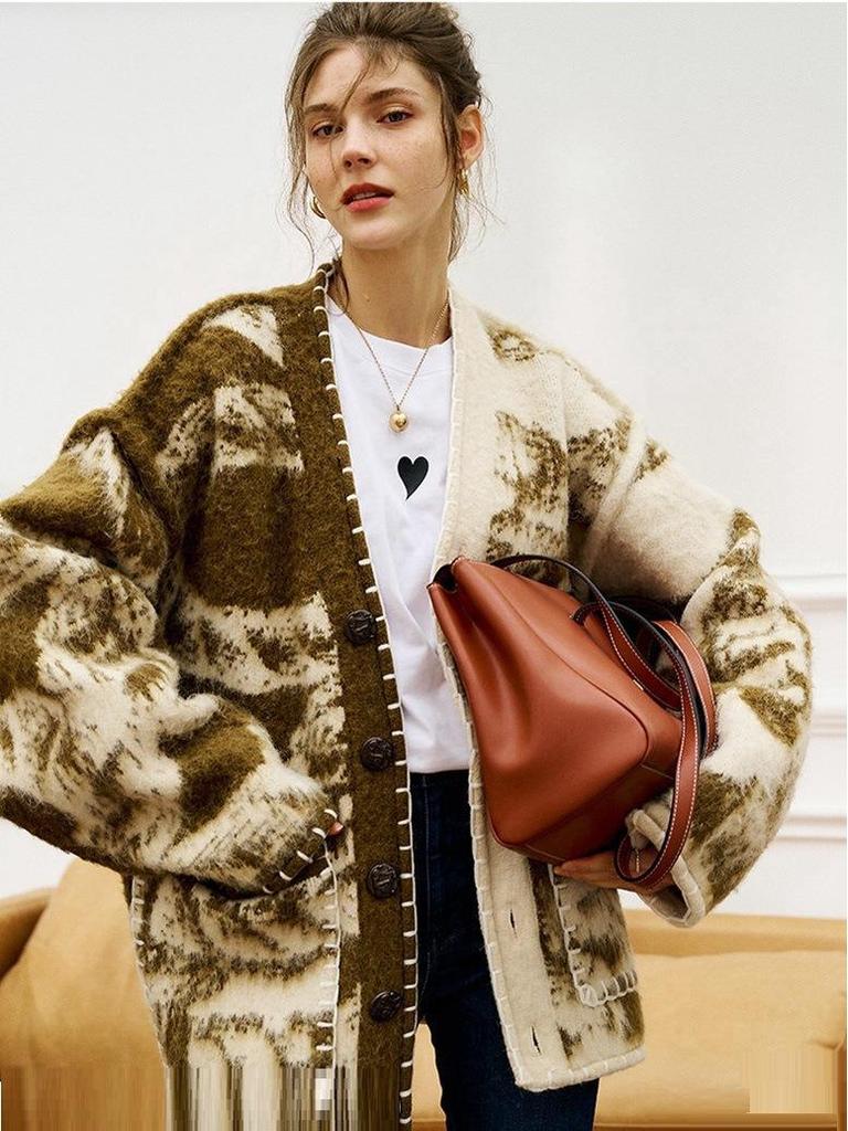 Australian Retro Totem Ethnic Style Knitted Cardigan - Autumn/Winter High-End Mid-Length Loose Coat