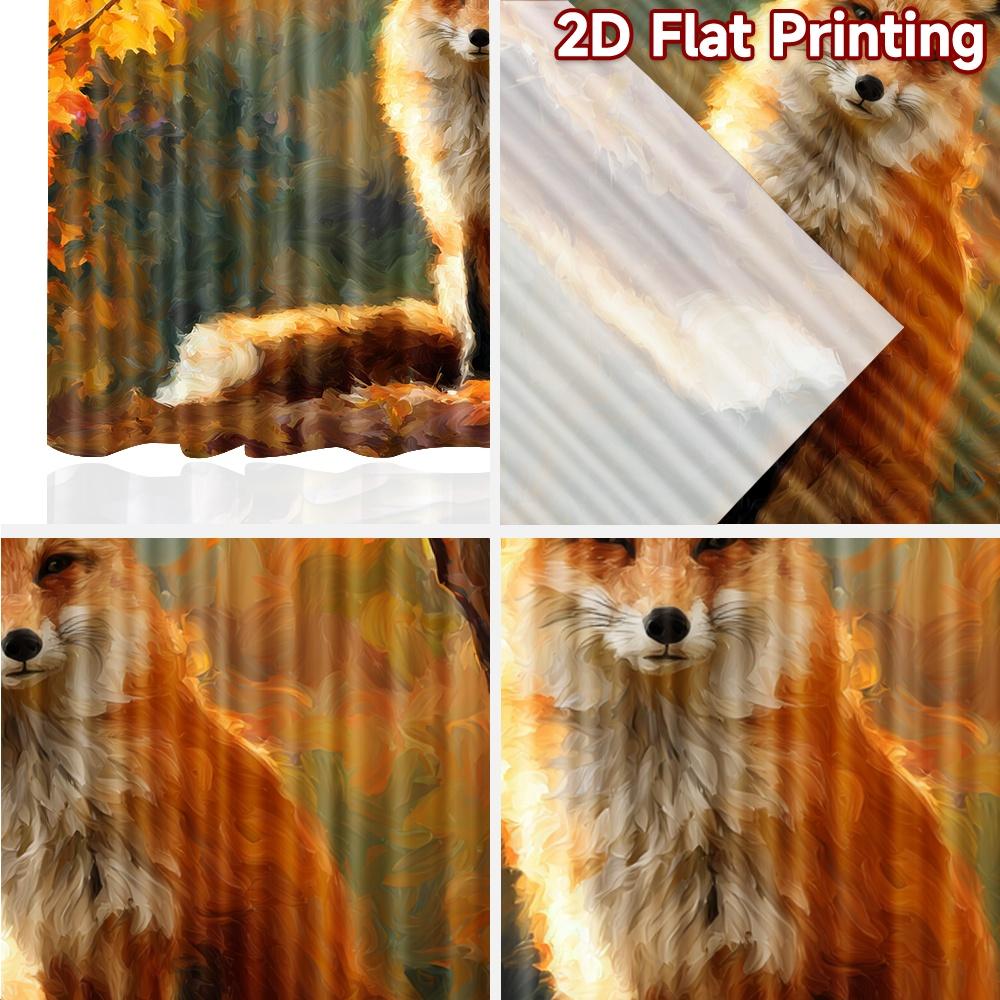 2pcs   2D FLAT PRINTING Curtains (Without Rod) Autumn Fox Scene Chic Print Curtains Festival Durable Polyester Curtains Thermal