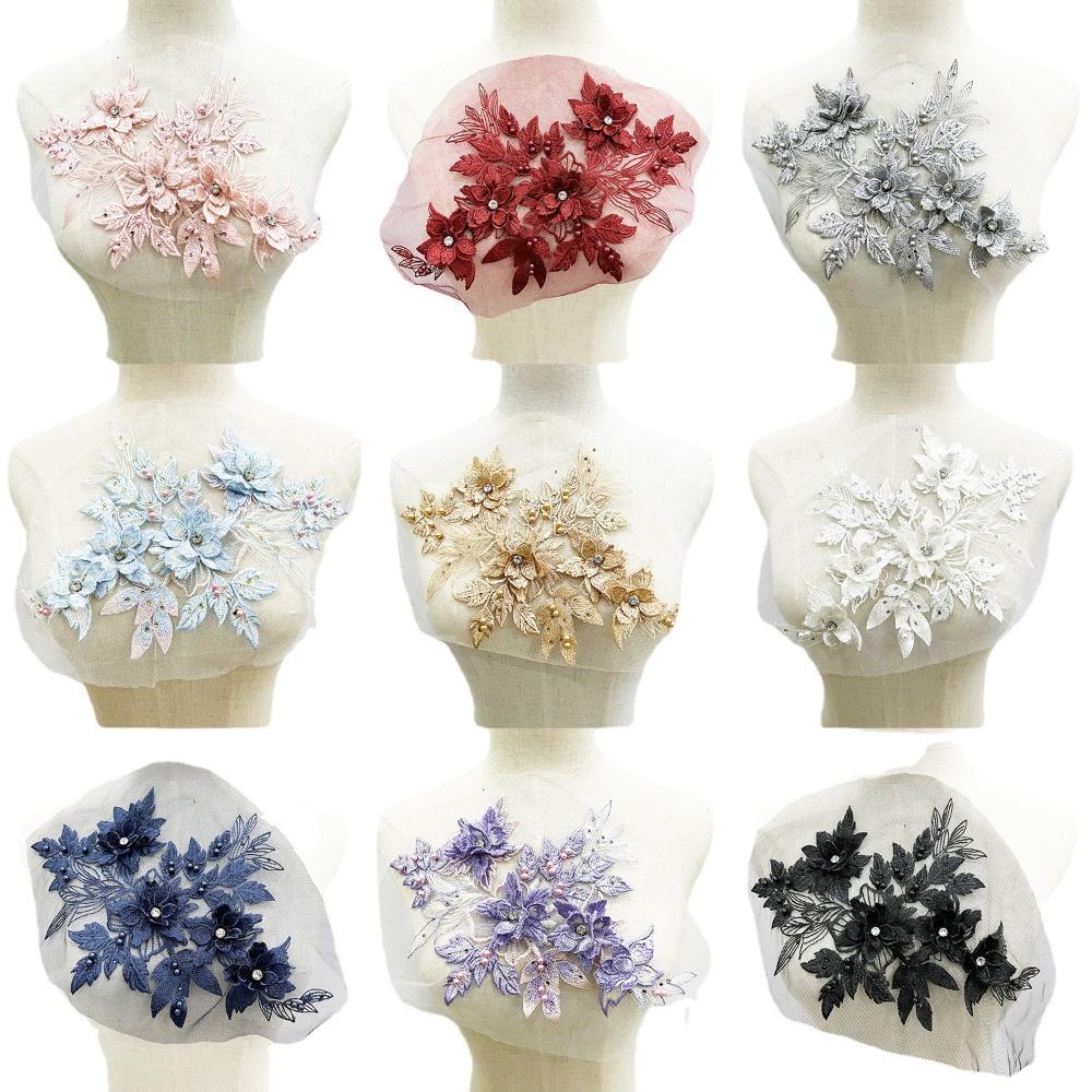 Sequins Flower 3D Embroidery Patches Handmade Lace Fabrics Applique Embroidered Floral Patches