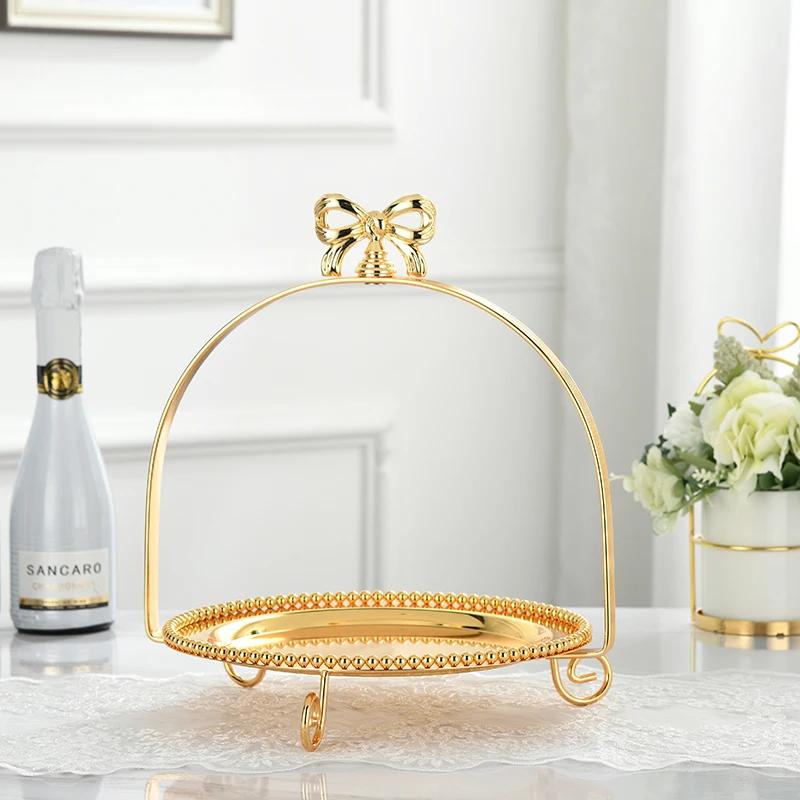 Single Layer Two Layers Three Layers Bow Metal Cake Stand Gold Silver Round Pearl Dessert Cake Pan Fruit Tray Display Stand