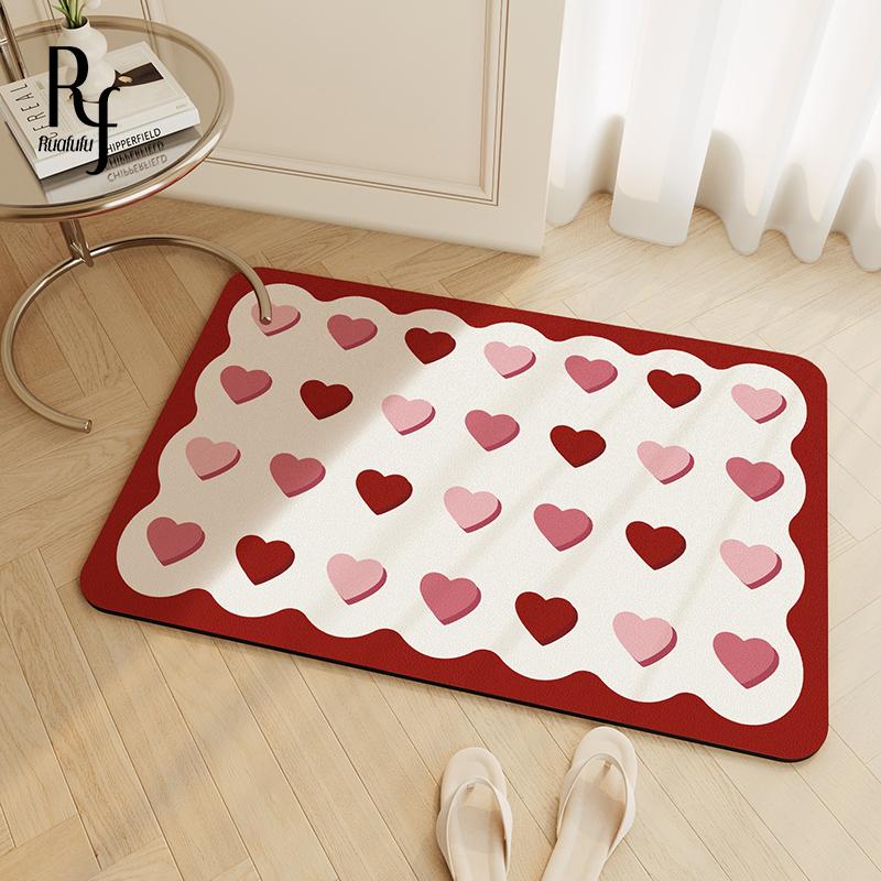 

Красный коврик для пола в ванной с надписью «love», коврик для ног у двери в туалет, высококачественный ковер из диатомовой грязи, ванная комната 40X60cm 15.7X23.6in