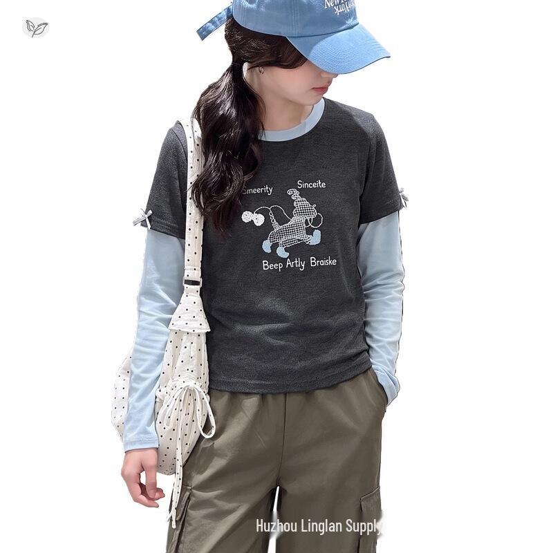 2026 New Girls' Spring/Fall Faux Two-Piece Hoodie & Cargo Pants Set - Trendy Big Kids' Wear