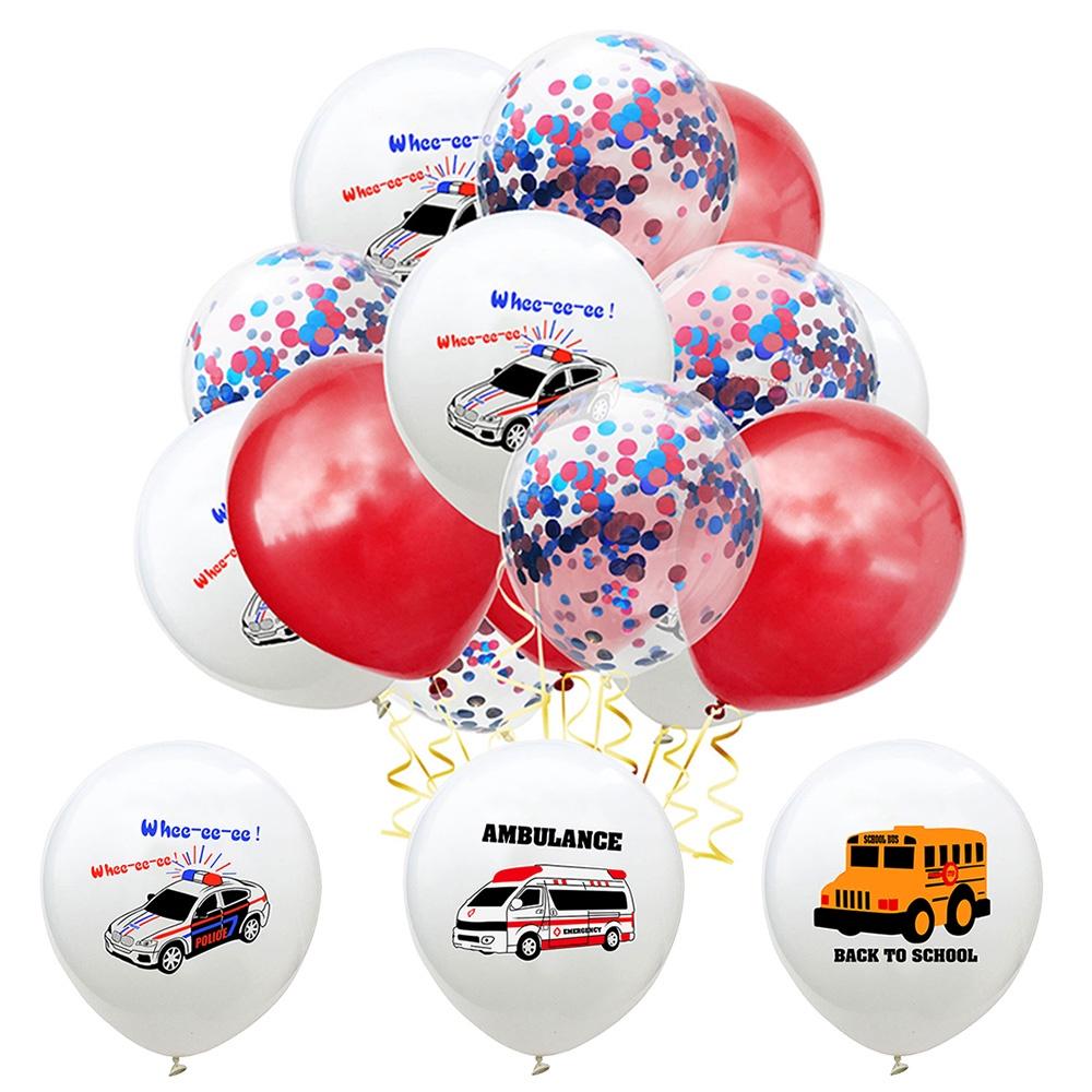12 Inch Glitter Balloon Cartoon Print Police Car, School Bus, Ambulance Latex Balloon Safety Knowledge Party Decoration