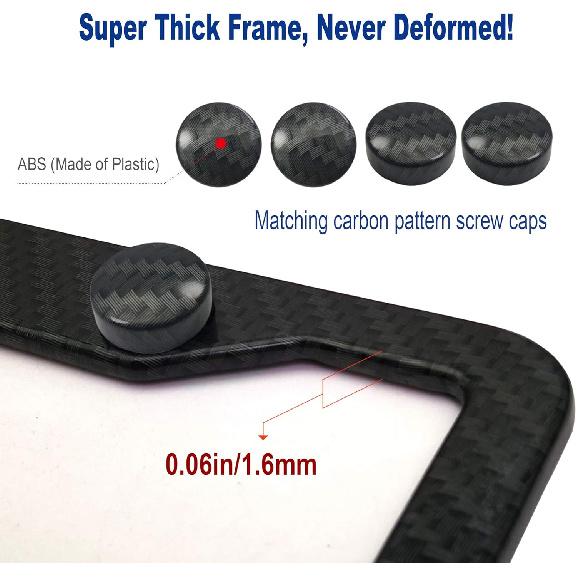 BGGTMO Carbon Fiber License Plate Frames- 2 Pack Black Aluminum Printed Carbon Patterns Car Tag Cover For Front & Rear, 4 Hole Heavy Duty Universal