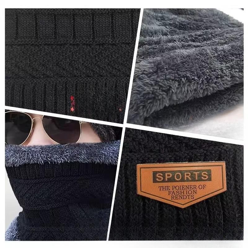 Winter Men's Hat and Scarf Suit Plus Velvet and Thickened Woolen Hat Outdoor Warm and Windproof Cycling Ear Protection Hood
