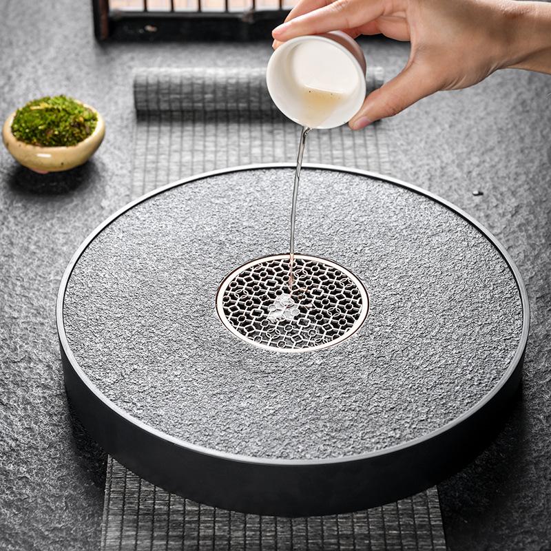 Rotating Imitation Obsidian Tea Tray Luxury Home Tea Table Drainage Water Storage Tray Dry Brew Tea Set Size can be selected