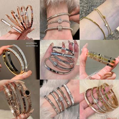 Leichter Luxus High-End-Gefühl leicht eingelegtes Diamantarmband Damenmode Einfaches Titanstahl Nicht verblassendes Armband Partner Vielseitiger Schmuck