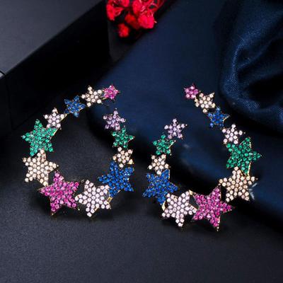 Napichovací náušnice WWJ Rainbow Cubic Zirconia Stars Cubic