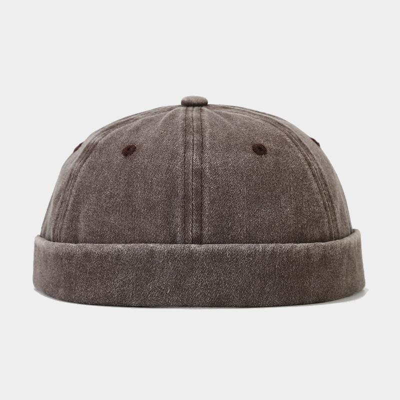 

Vintage Washed Cotton Skull Cap Unisex Hip Hop Streetwear For Men & Women Retro Solid Color Melon Hat Breathable Dance Beanie 56-59cm коричневий