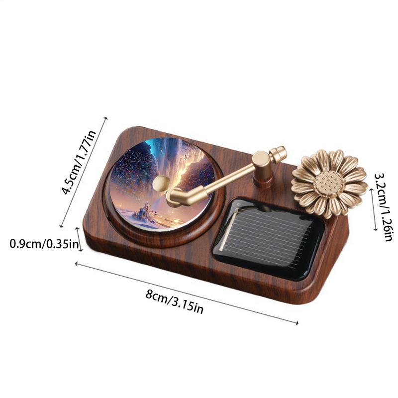 Record Player Air Freshener Rotating Diffuser Car Solar Air Freshener Odor Removal Adhesive Mounting Dashboard Ornament For