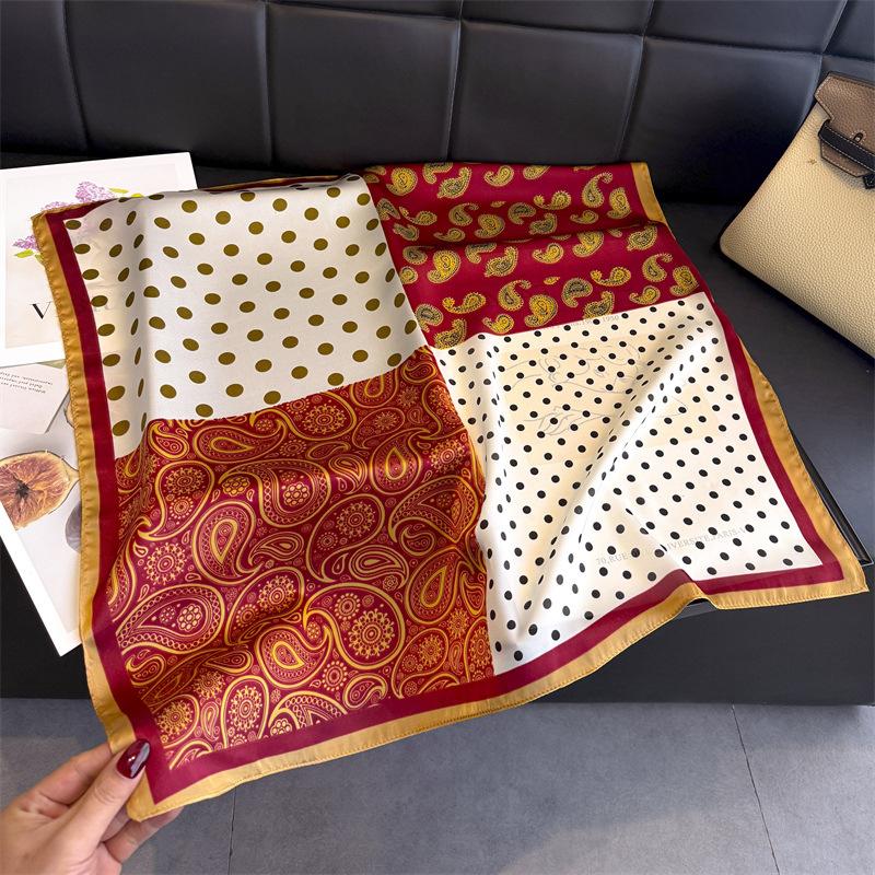 Polka dot cashew print scarf imitation silk retro high-end sunscreen shawl neck square scarf scarf silk scarf headscarf