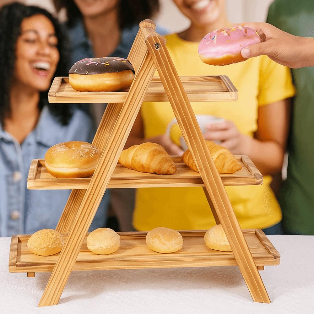 Detachable Design Wooden Serving Tray Three Layer Food Serving Tray  Dessert Party Organizer