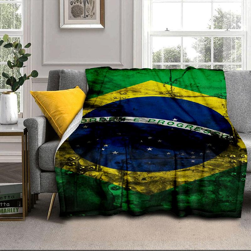 Brazilian Flag Artwork Blanket Flannel Blanket for Bed, Sofa, Camping, Hiking, Picnic Essentials, Gift for Family Fan Gifts