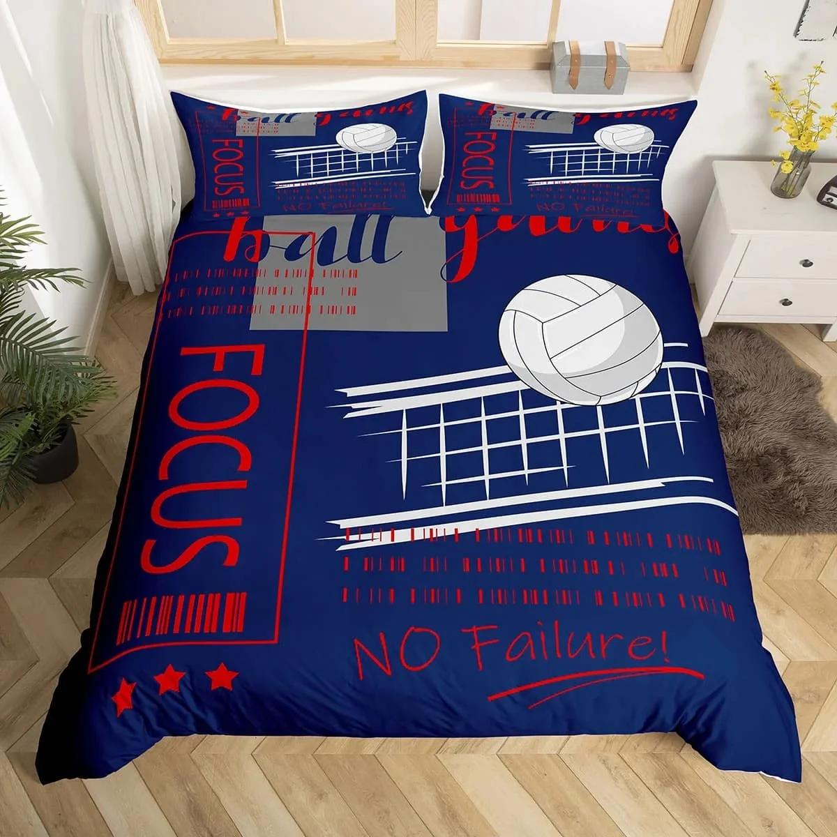 

Voleybal Soft Duvet Cover Set Quen Sized Dimensions, Bal Sports Theme Beding Set for Tens Bedrom Decor, Black plus White Warm Comforter Cover 135*200cm Eu-Single