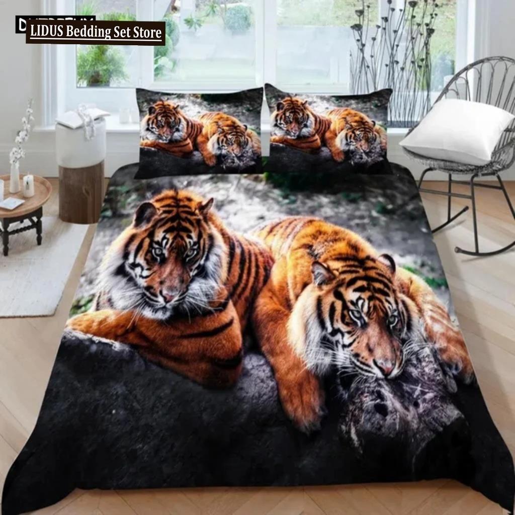 3D Animal Tigers Bedding Set 23PCS Soft Microfiber Queen King Twin Size Duvet Cover Set With Pillowcases Teens Boys Duvet Cover