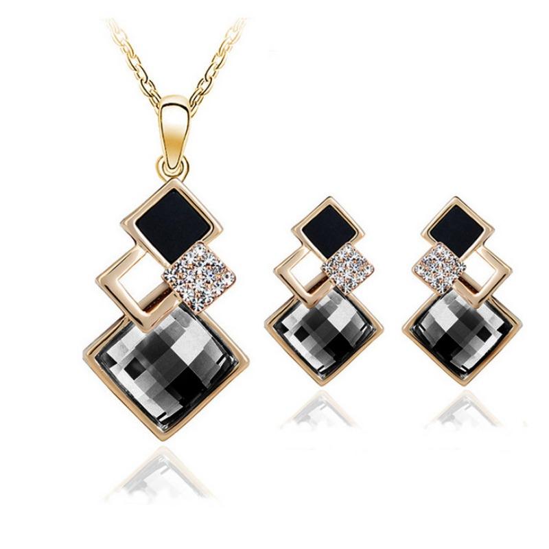 Fashionelegant jewelry suit women's classic geometric square crystal acrylic jewelry