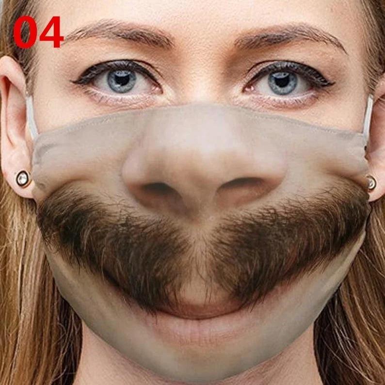 New Unisex 3D Funny Face Printed Masks Adult Windproof Washable Reusable Cotton Mouth Mask