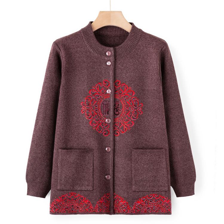 Grandma Cardigan Sweater Autumn and Winter Clothes Festive Sweater Middle-aged and Elderly Mothers Wear Autumn Coat Old Ladies New Style