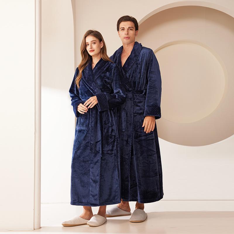 Patchwork Plus Size Losse Flanellen Koraalvlies Badjas voor Mannen & Vrouwen - Herfst Winter