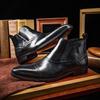 Men's high-top shoes carved cowhide men's shoes small square head Chelsea men's boots footwear