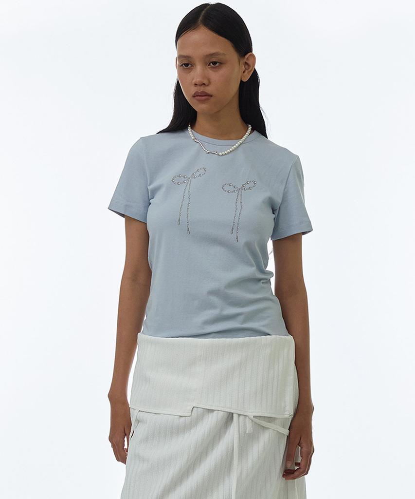 MILLO WOMEN Pearl Ribbon T-Shirt [Powder Blue]