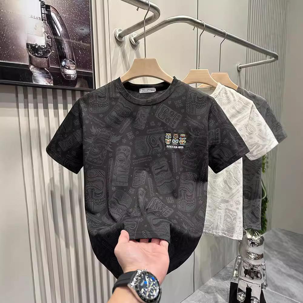 Men's Summer Print Rock Graphic T-shirt Motorcycle Katoen Male Tees Shirts Embroidery Harajuku Short Quarter Sleeve  Tops