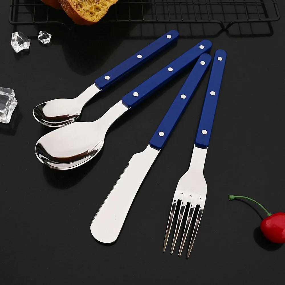 4Pcs Black Silver Acrylic Handle Dinnerware Knife Fork Spoon Set Stainless Steels Cutlery Set Western Home Kitchen Flatware