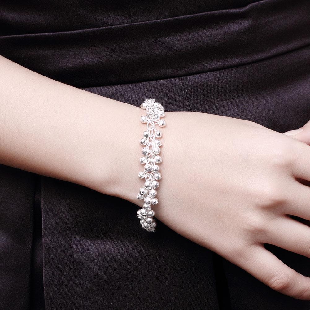 925 Sterling Silver Double Row Frosted Bead Chain Bracelet, Fashionable and Charming Jewelry