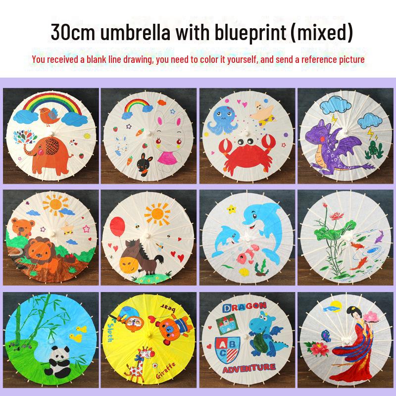 DIY Handbemaltes Weißes Ölpapier Schirm-Set für Kinder - Bastelprojekt im antiken Stil für den Kindergarten