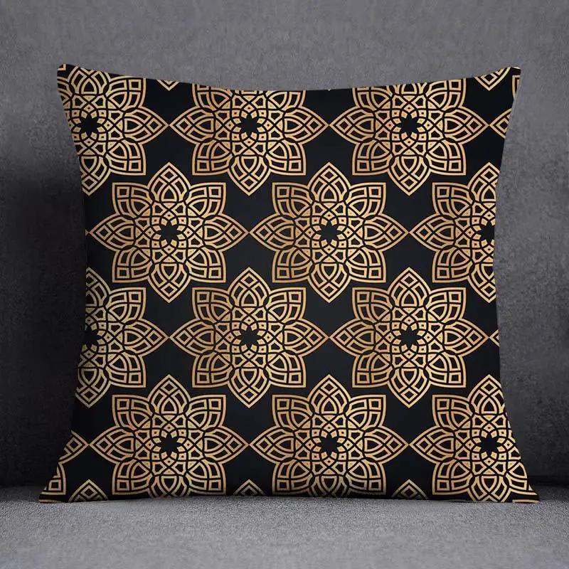 Quadratischer Kissenbezug mit geometrischem Blumenmuster in Schwarz und Gelb, dekorativer Kissenbezug für Zuhause und Büro