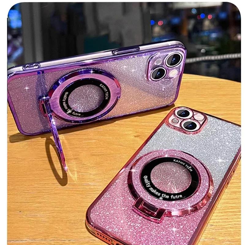 Glitter Crystal Bracelet Magnetic Holder Case For Oppo Reno12 Reno 12 Pro 13 11 F 11F 13F 12F 10 8 7 6 5 Pro Lite Bracket Cover