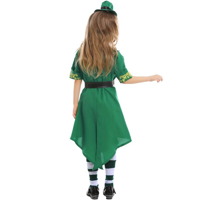 Green Fairy Costume Kids Halloween St. Patricks Day Performance Outfit Short Sleeve Dance