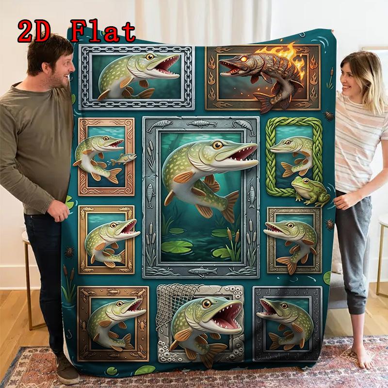 Fish Frame Collage 2D Flat Pattern Flannel Blanket, High quality All Seasons, Home Decor, Warmth and Comfort, Perfect for Christmas Gifts.