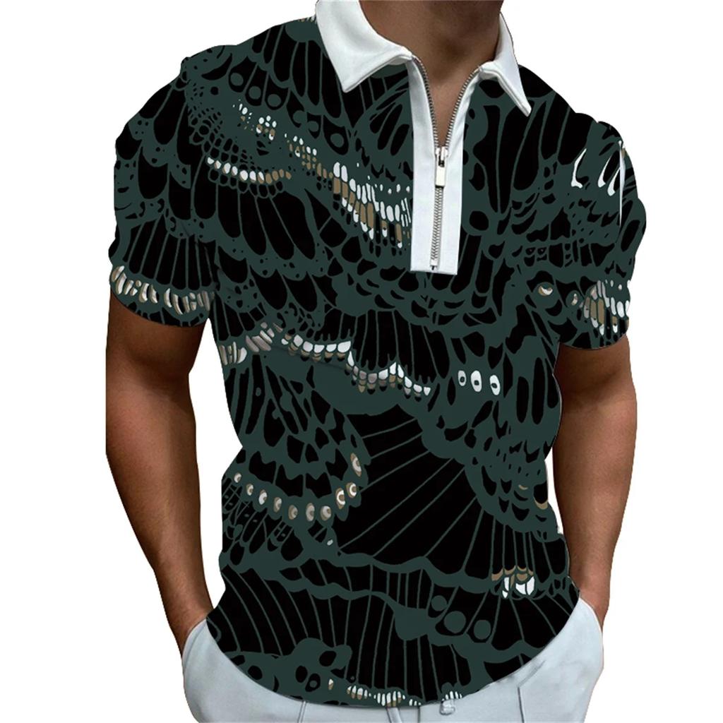 Modisches und atmungsaktives Sommer-Poloshirt mit Strand-Print, personalisiert, Streetstyle, kurzärmelig, mit Reißverschluss und Reverskragen für Herren, Herrenbekleidung