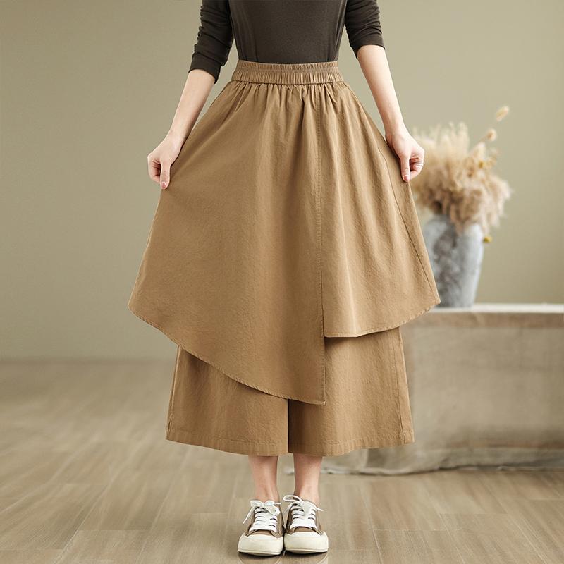 Pantaloni-Gonna Larghi da Donna Estivi Vita Alta Finto Due Pezzi Pantaloni Harem